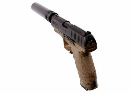 Walther PPQ Combat Airsoft Spring Pistol Kit with Fake Silencer and Extra Magazines and BBs, Dark Earth